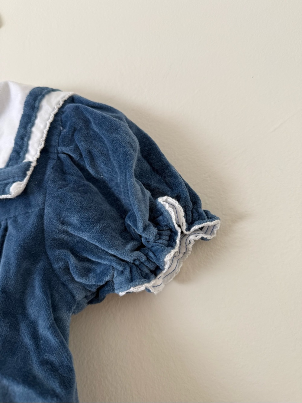 Vintage Baby Girl Sailor Dress Navy Blue and White Velvet Handmade 9-12 months - Picture 6 of 11